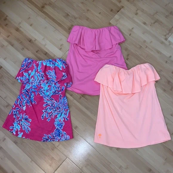 Lilly Pulitzer Strapless Ruffled Wiley Tube Top - Pink | Peach | Navy - Size XS - Picture 9 of 17